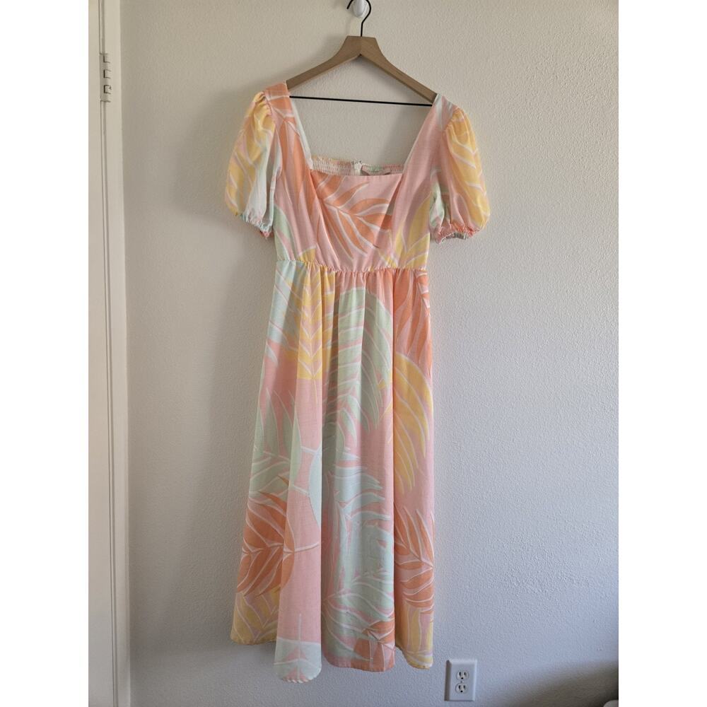 Hutch Anthropologie Tropical Midi Dress Pink Peach Pastel Large Cottagcore Beach